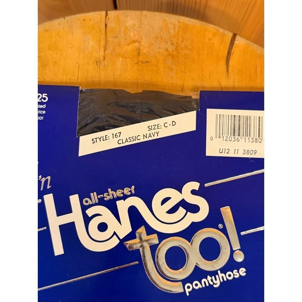 vintage Hanes Too! all-sheer pantyhose classic navy size C-D Style 167 (7598)